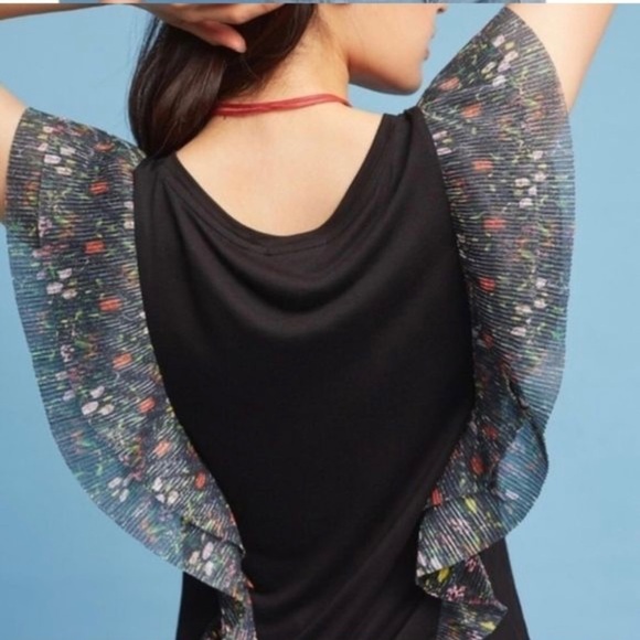 Anthropologie Vanessa Virginia indak metallic ruffle black tee - Picture 3 of 7